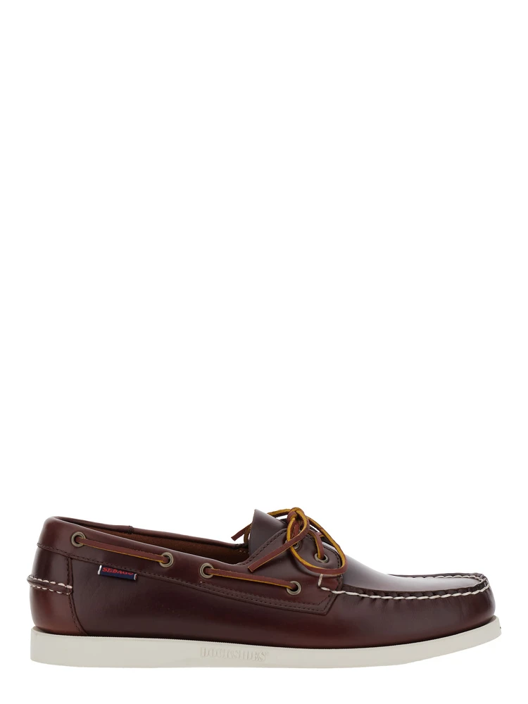 Dockside Portland Brown Loafers with Decorative Side Laces and Contrast Stitching in Leather Man