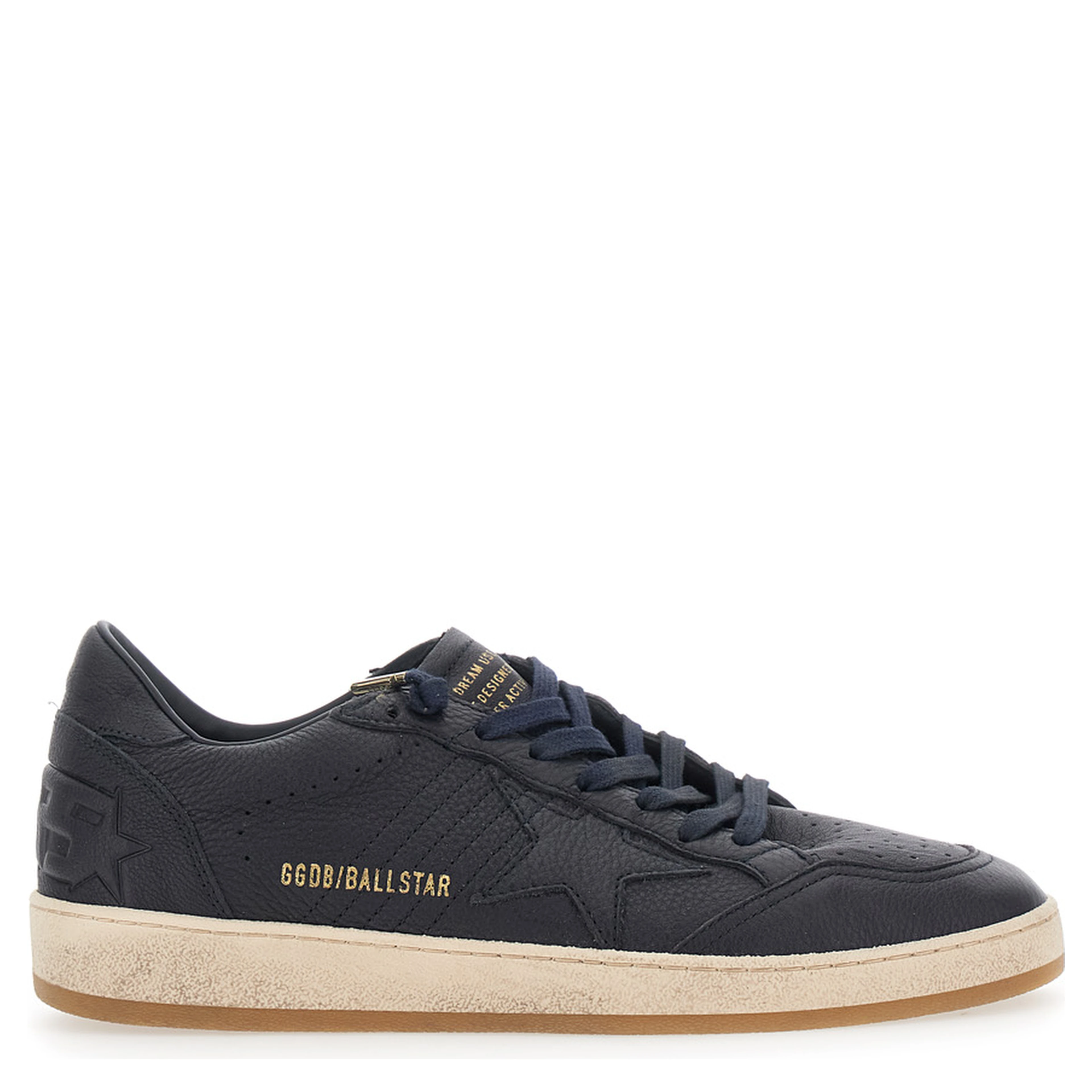 Ballstar Blue Low Top Sneakers with star patch on the side in leather for men