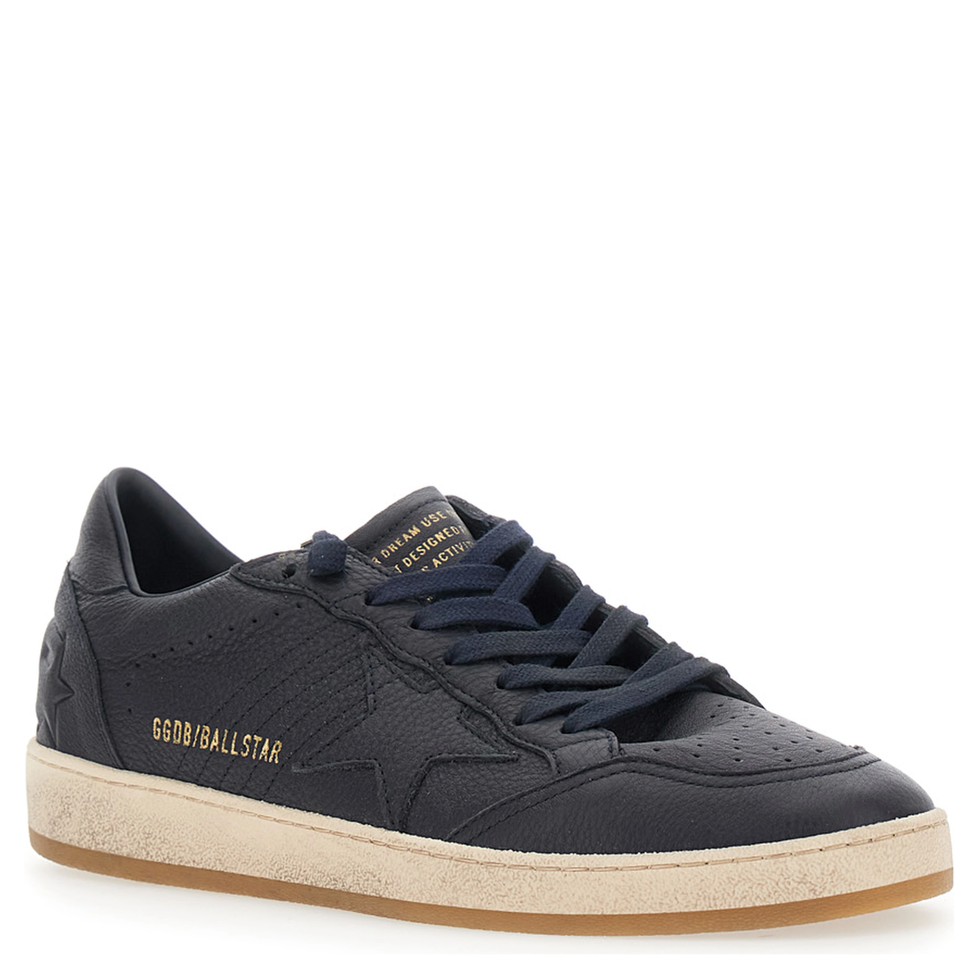 Ballstar Blue Low Top Sneakers with star patch on the side in leather for men