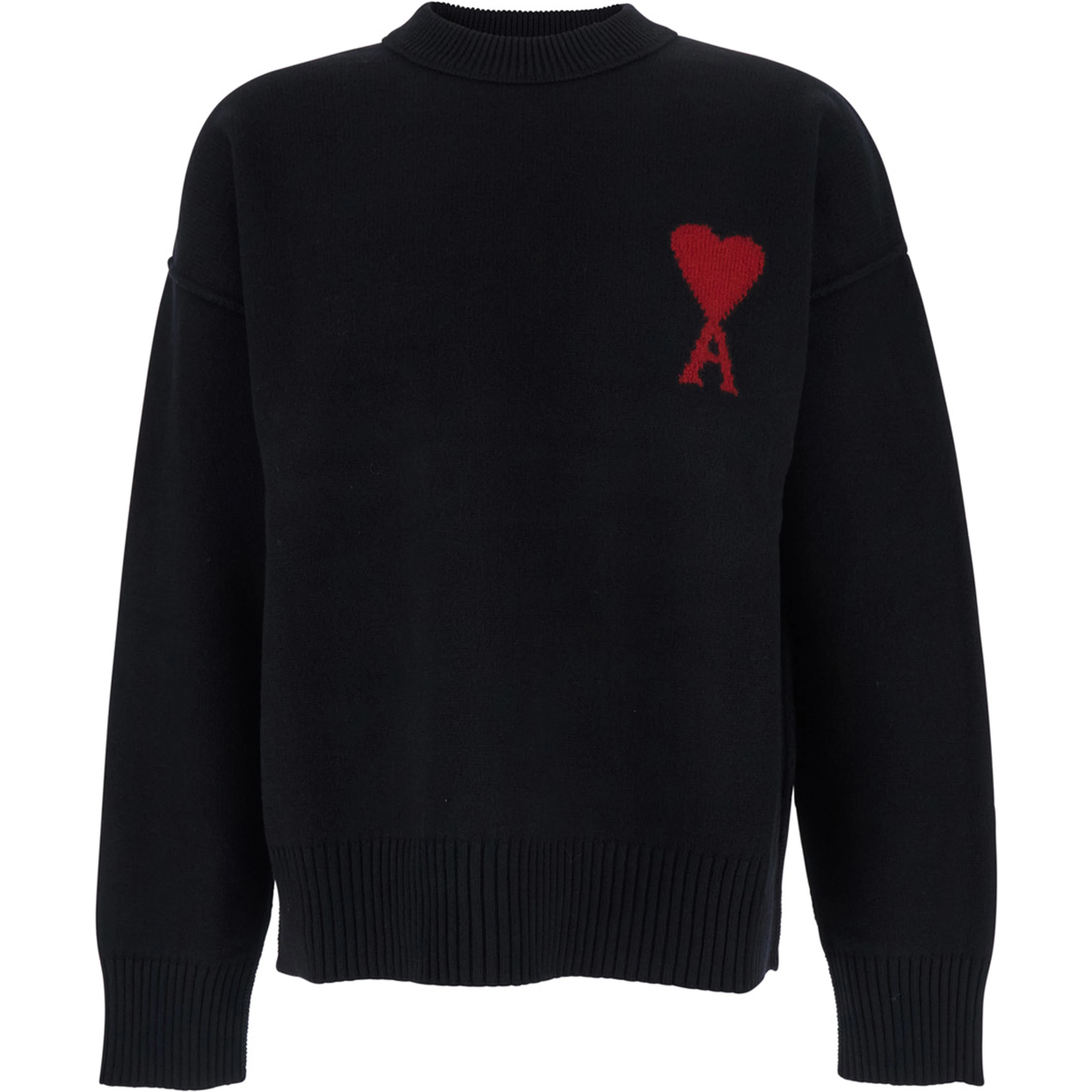 Crewneck Sweater with ADC Embroidery on the Front in Black Wool for Men