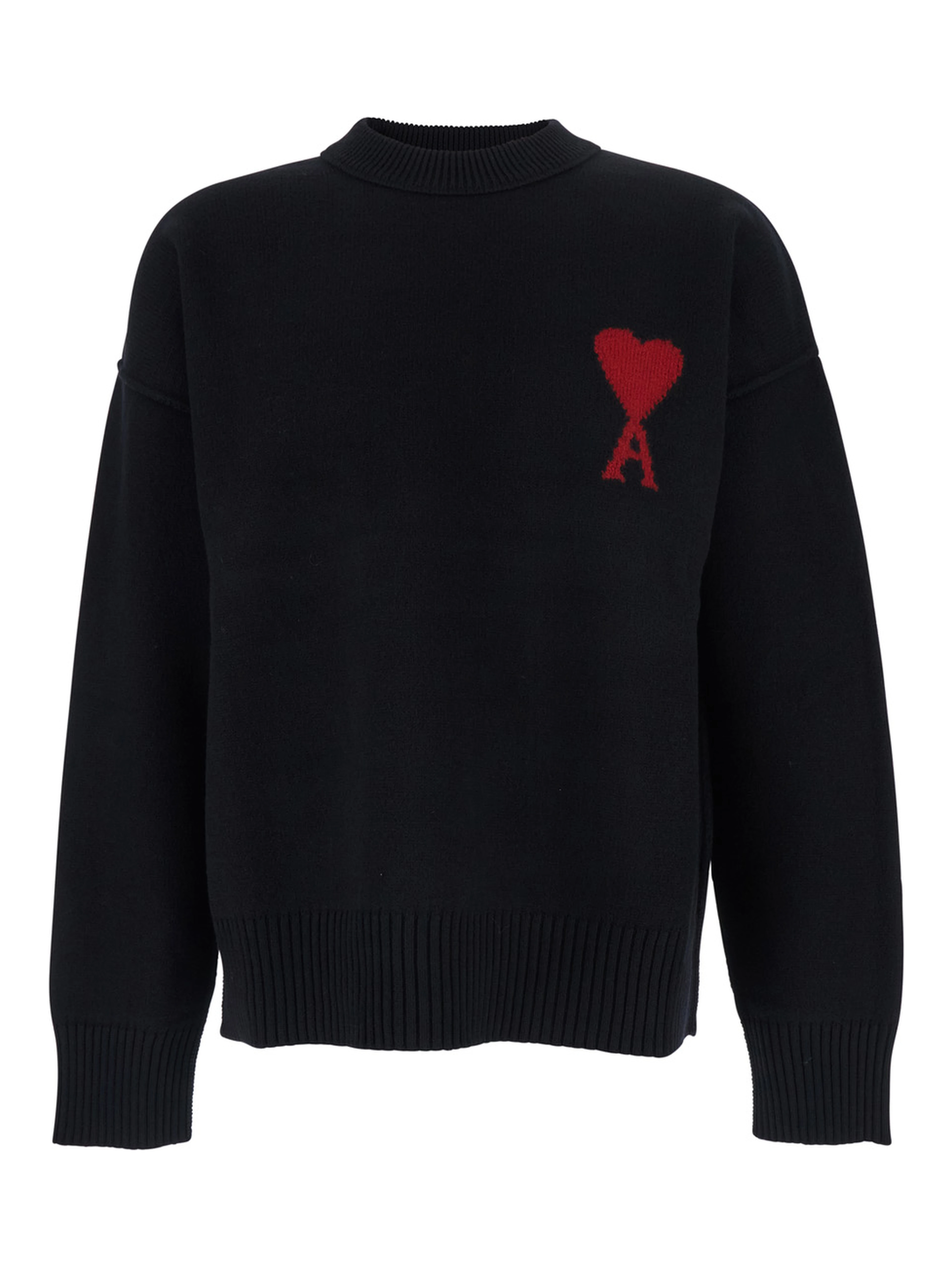 Crewneck Sweater with ADC Embroidery on the Front in Black Wool for Men