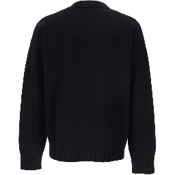 Crewneck Sweater with ADC Embroidery on the Front in Black Wool for Men