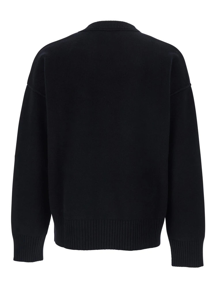 Crewneck Sweater with ADC Embroidery on the Front in Black Wool for Men alternative