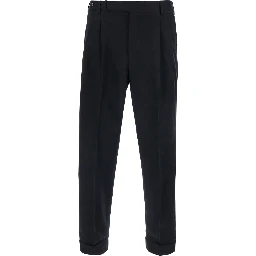 Black Pants with Belt Loops and Front Pleats in Tech Fabric for Men