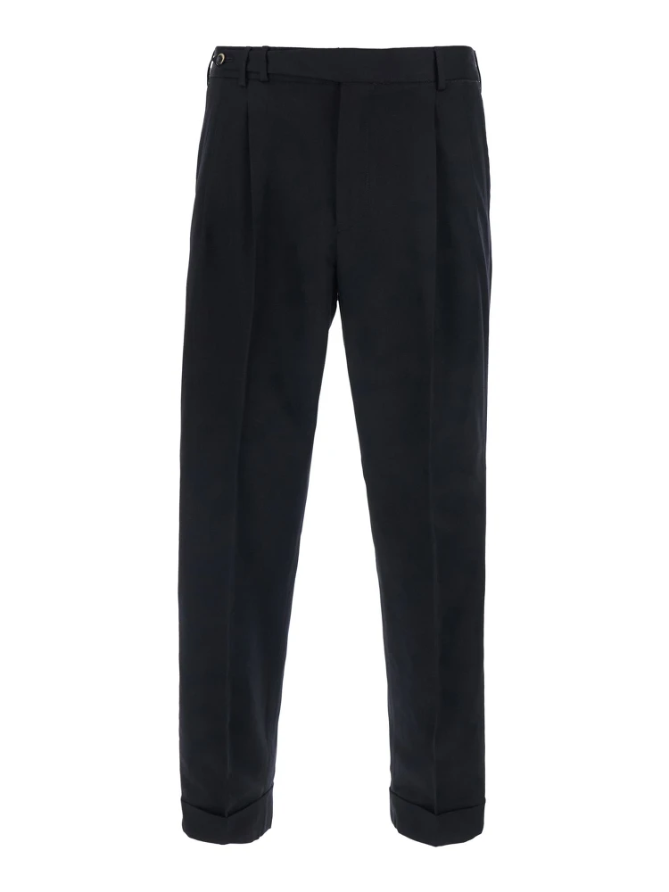 Black Pants with Belt Loops and Front Pleats in Tech Fabric for Men