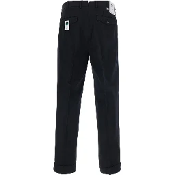 Black Pants with Belt Loops and Front Pleats in Tech Fabric for Men