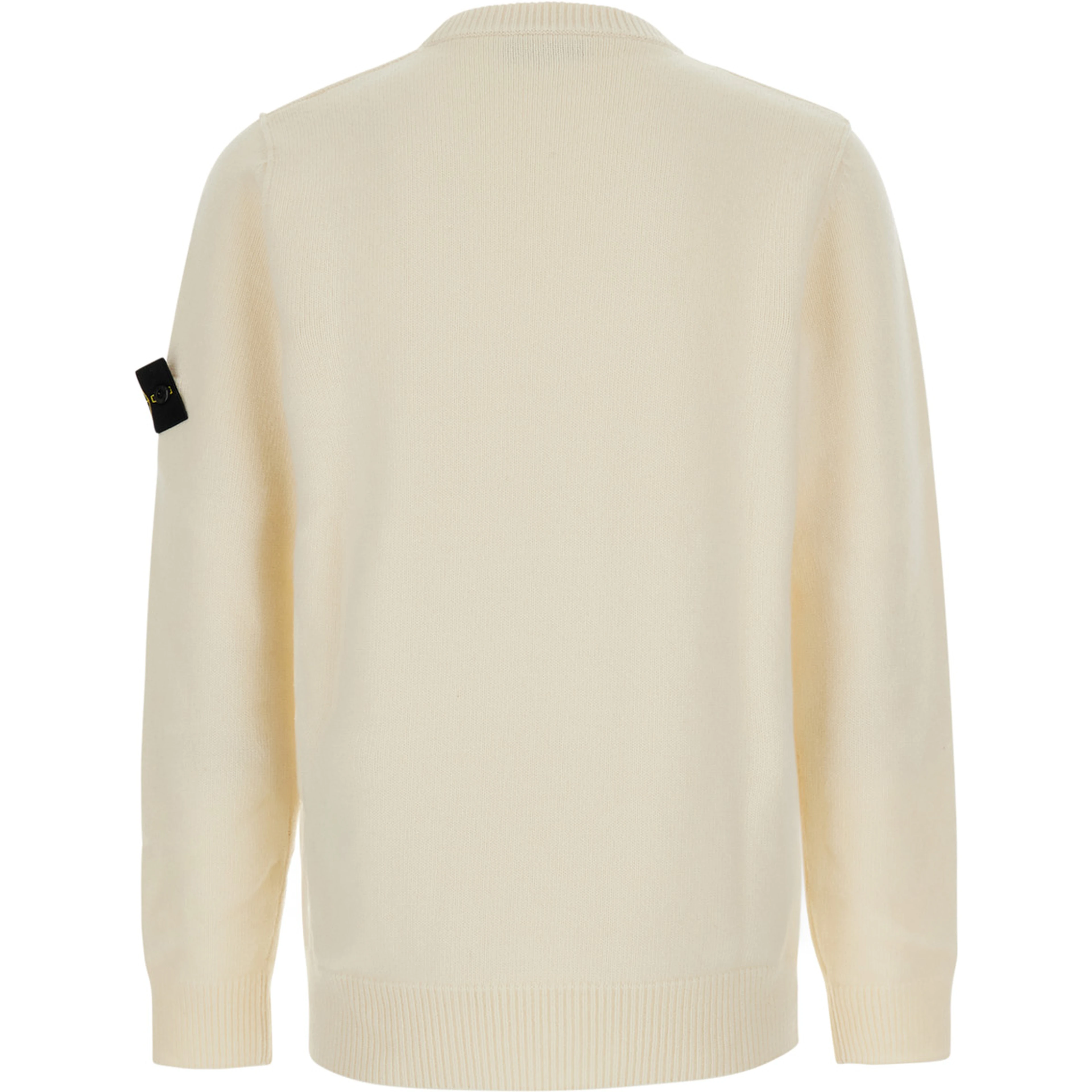 White Crewneck sweater with logo patch on the sleeve in wool for men