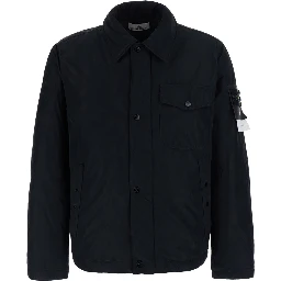 Black Jacket with classic collar and logo patch on the sleeve in Tech Fabric for men
