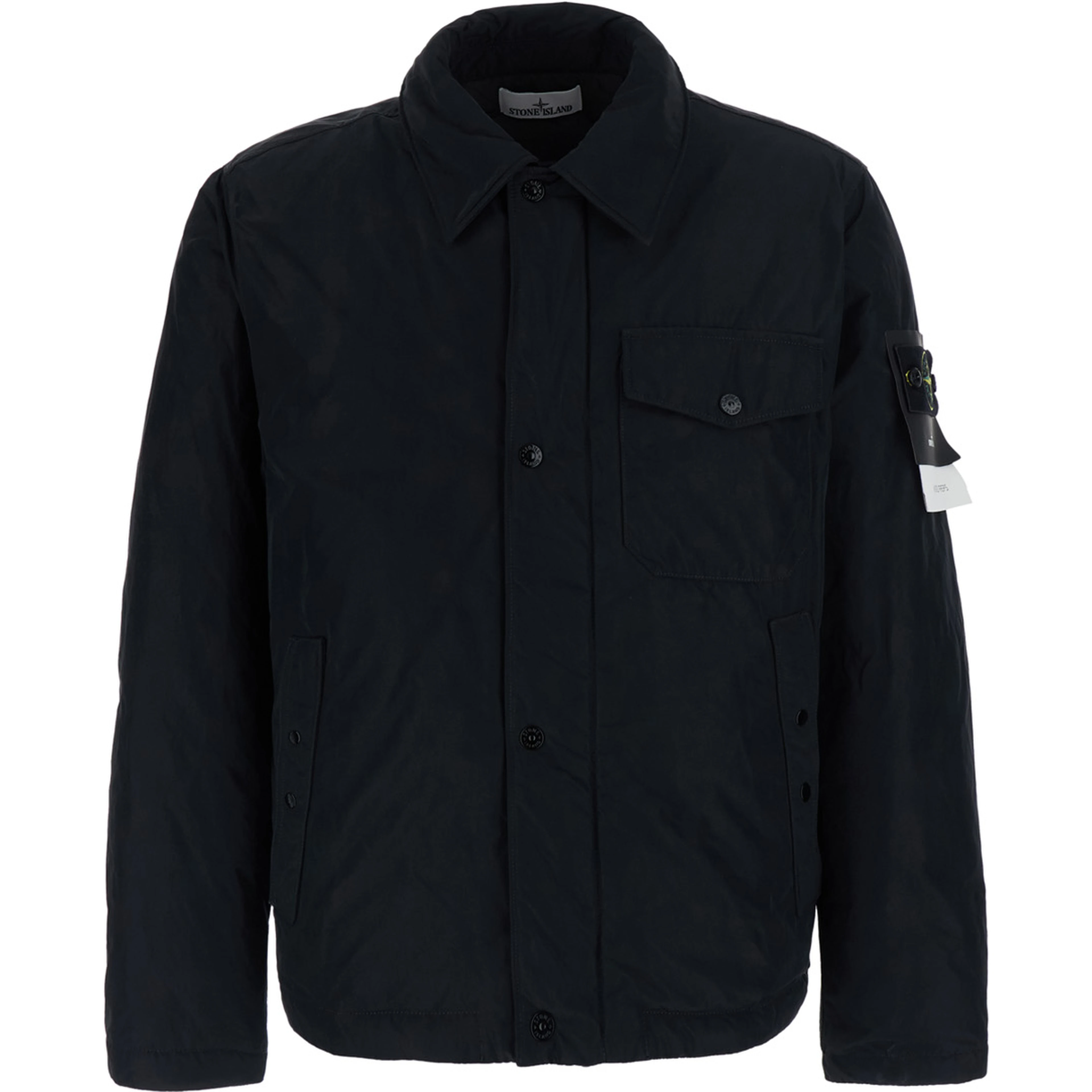 Black Jacket with classic collar and logo patch on the sleeve in Tech Fabric for men