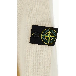 White Crewneck sweater with logo patch on the sleeve in wool for men