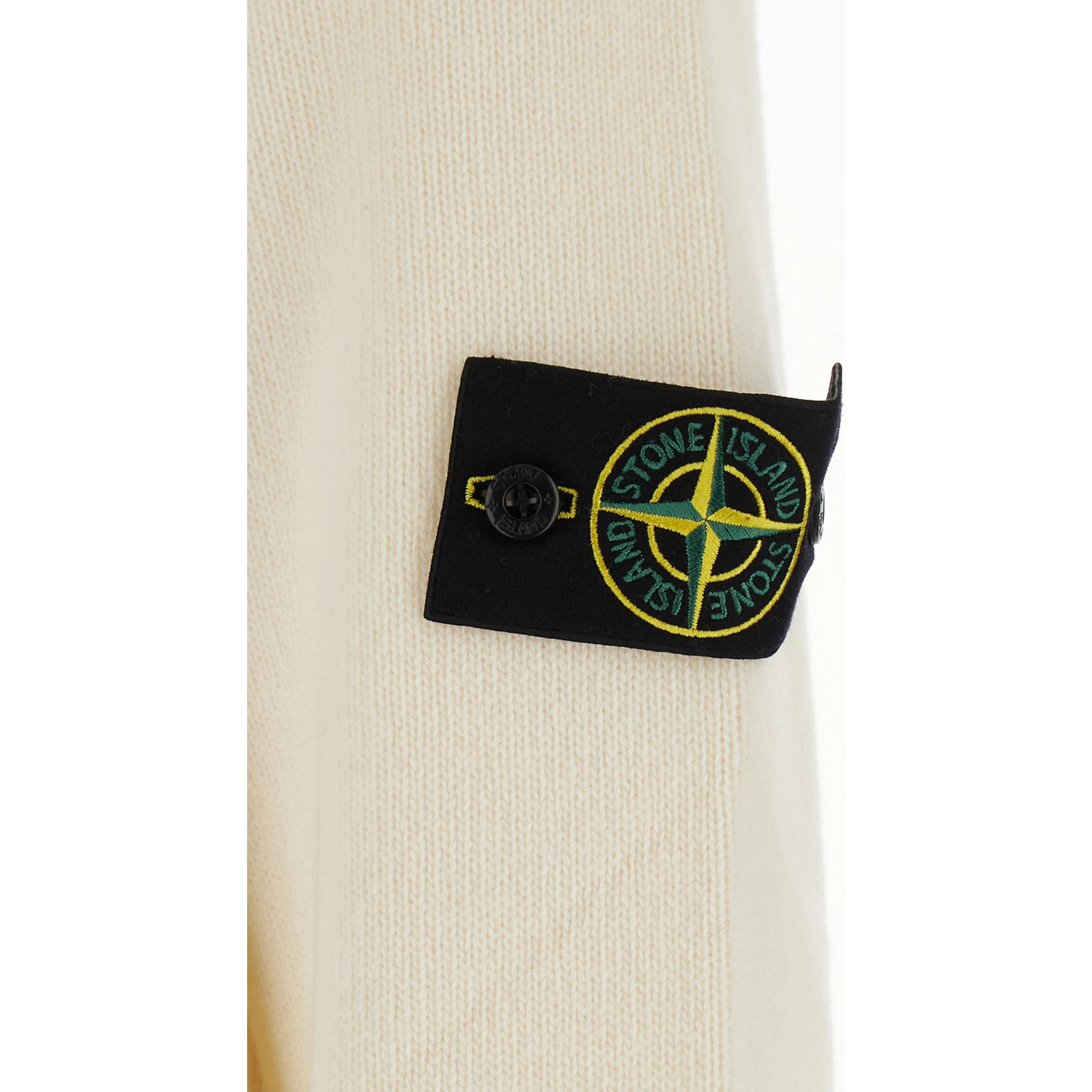 White Crewneck sweater with logo patch on the sleeve in wool for men