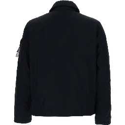 Black Jacket with classic collar and logo patch on the sleeve in Tech Fabric for men