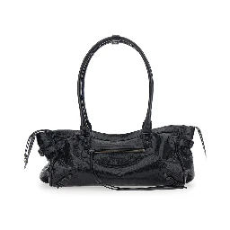 Le City East West Black Shoulder Bag with Two Top Handles and Zip Closure in  Leather for Women