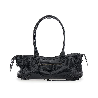Le City East West Black Shoulder Bag with Two Top Handles and Zip Closure in  Leather for Women