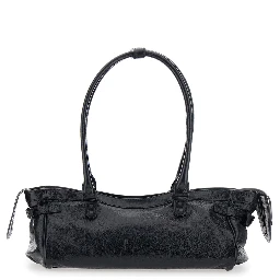 Le City East West Black Shoulder Bag with Two Top Handles and Zip Closure in  Leather for Women