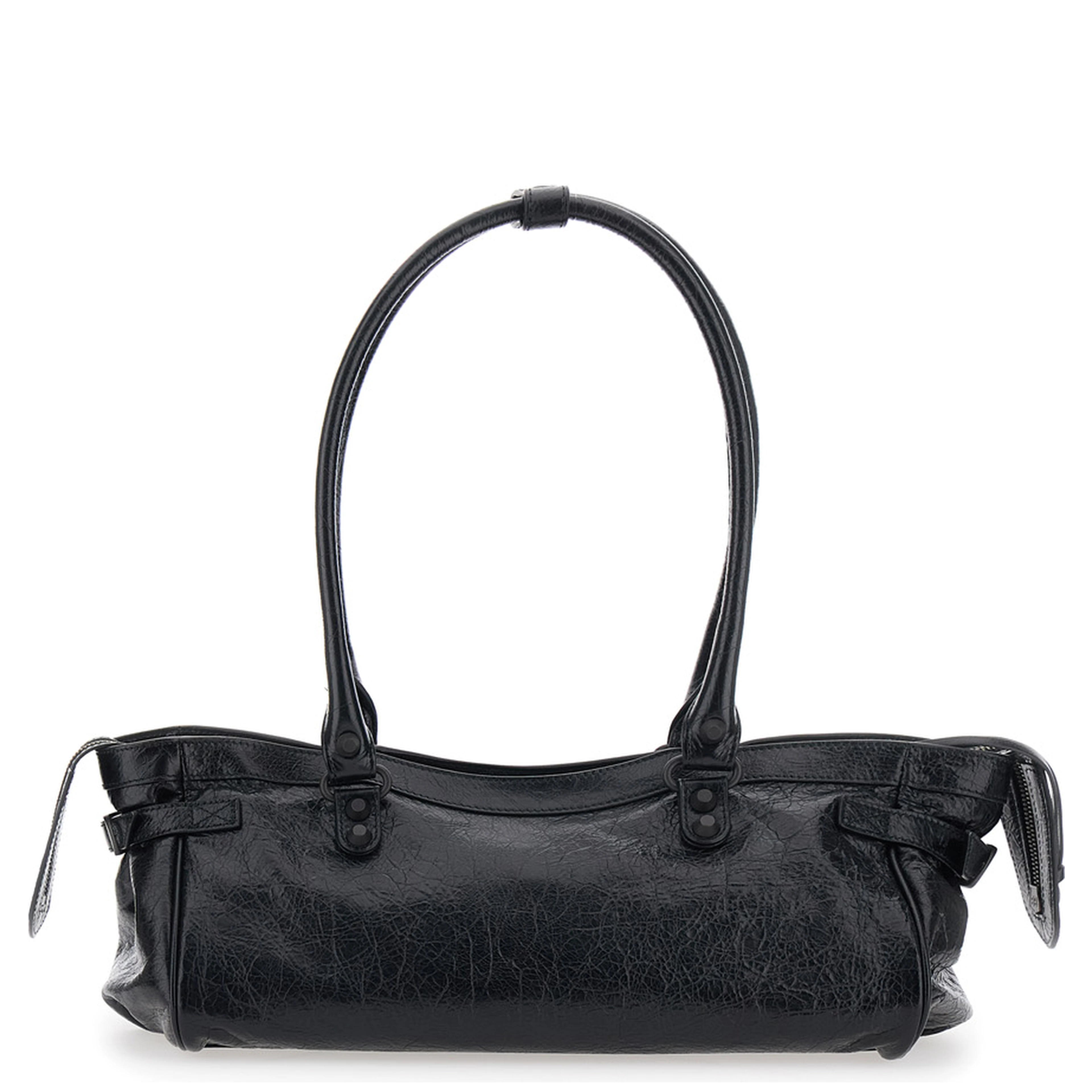 Le City East West Black Shoulder Bag with Two Top Handles and Zip Closure in  Leather for Women
