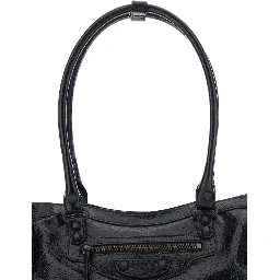 Le City East West Black Shoulder Bag with Two Top Handles and Zip Closure in  Leather for Women