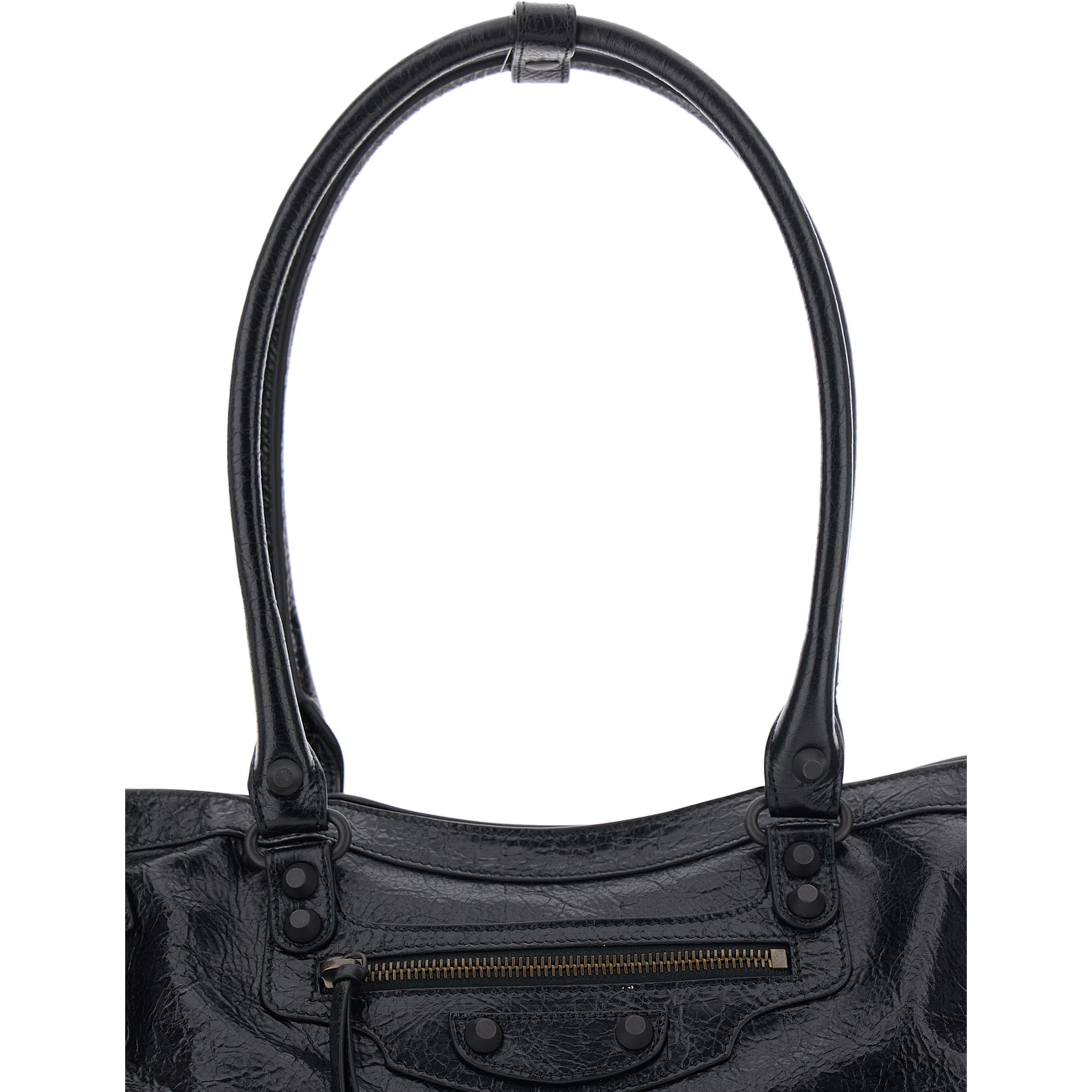 Le City East West Black Shoulder Bag with Two Top Handles and Zip Closure in  Leather for Women