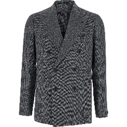 Montecarlo Grey Double-Breasted Jackets with Pockets and Raw-Edge Hem in wool Men