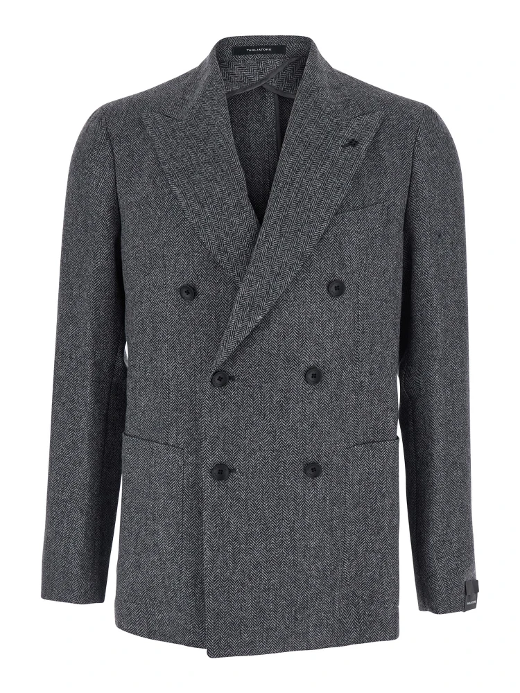 Montecarlo Grey Double-Breasted Jackets with Pockets and Raw-Edge Hem in wool Men