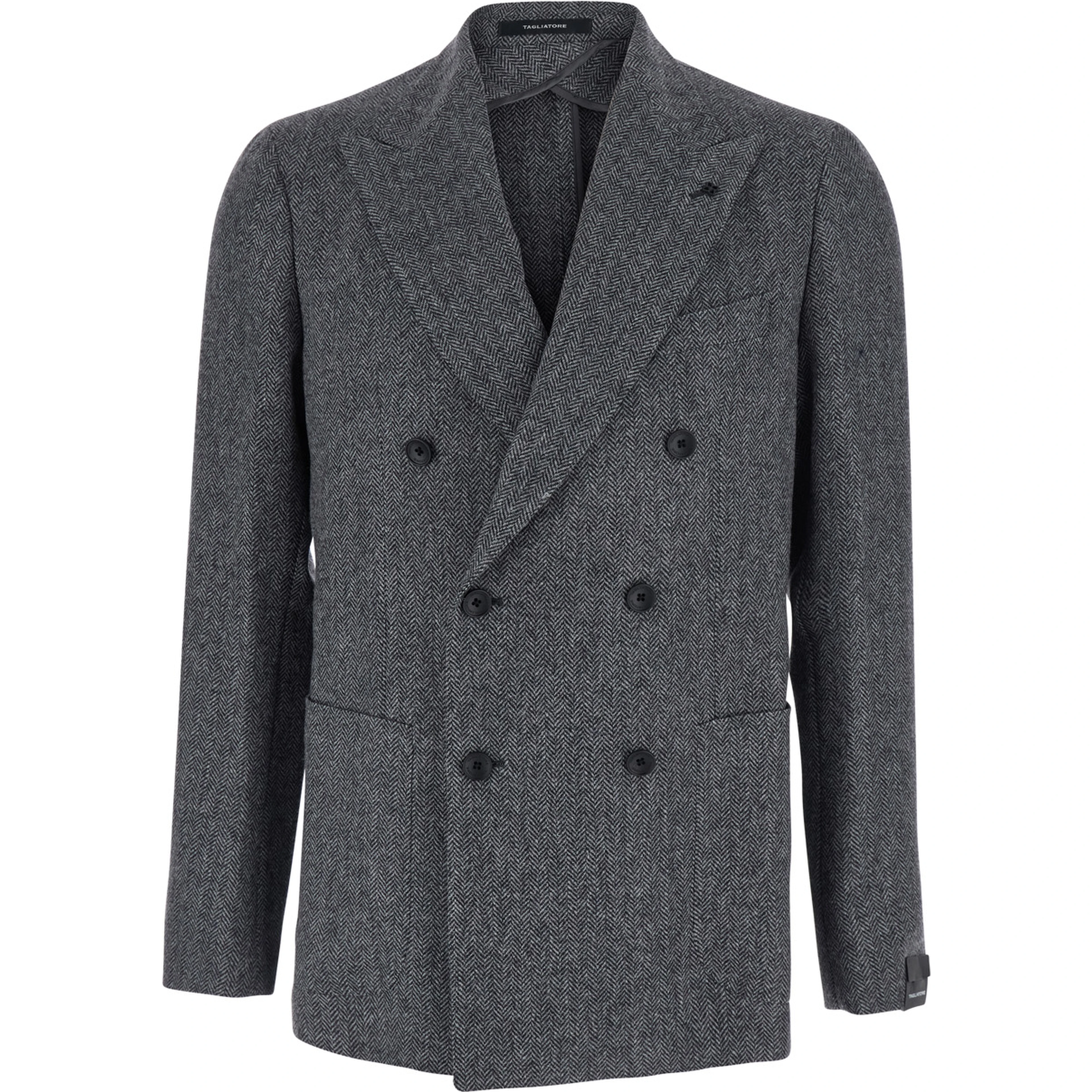 Montecarlo Grey Double-Breasted Jackets with Pockets and Raw-Edge Hem in wool Men