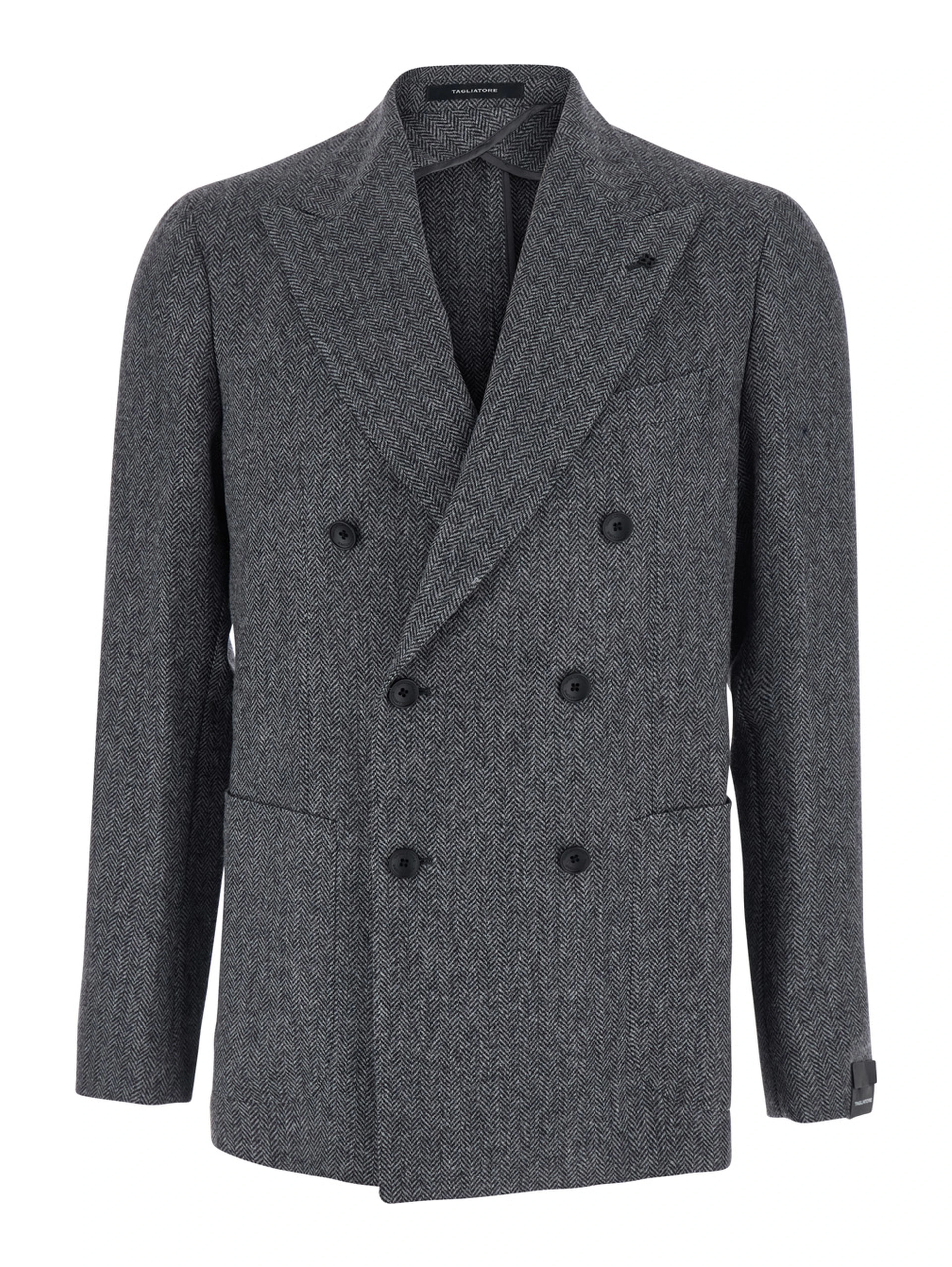 Montecarlo Grey Double-Breasted Jackets with Pockets and Raw-Edge Hem in wool Men
