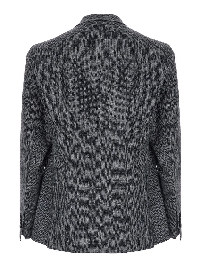 Montecarlo Grey Double-Breasted Jackets with Pockets and Raw-Edge Hem in wool Men