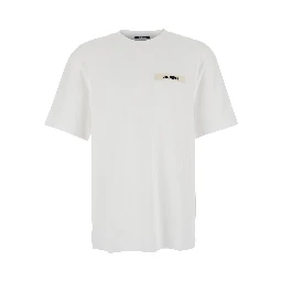 T-Shirt Le T-Shirt Gros Grain Crew Neck with Logo Patch on the Front in White Cotton for Men