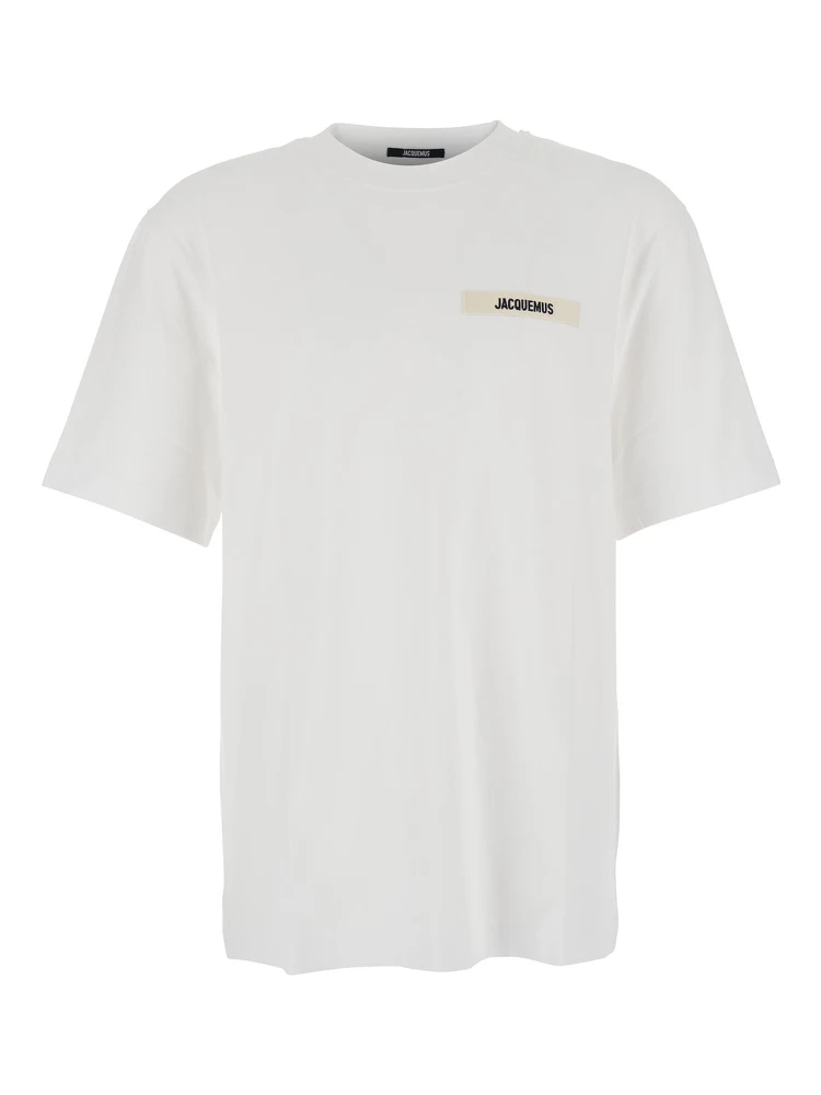 T-Shirt Le T-Shirt Gros Grain Crew Neck with Logo Patch on the Front in White Cotton for Men