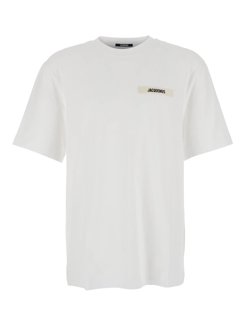 T-Shirt Le T-Shirt Gros Grain Crew Neck with Logo Patch on the Front in White Cotton for Men