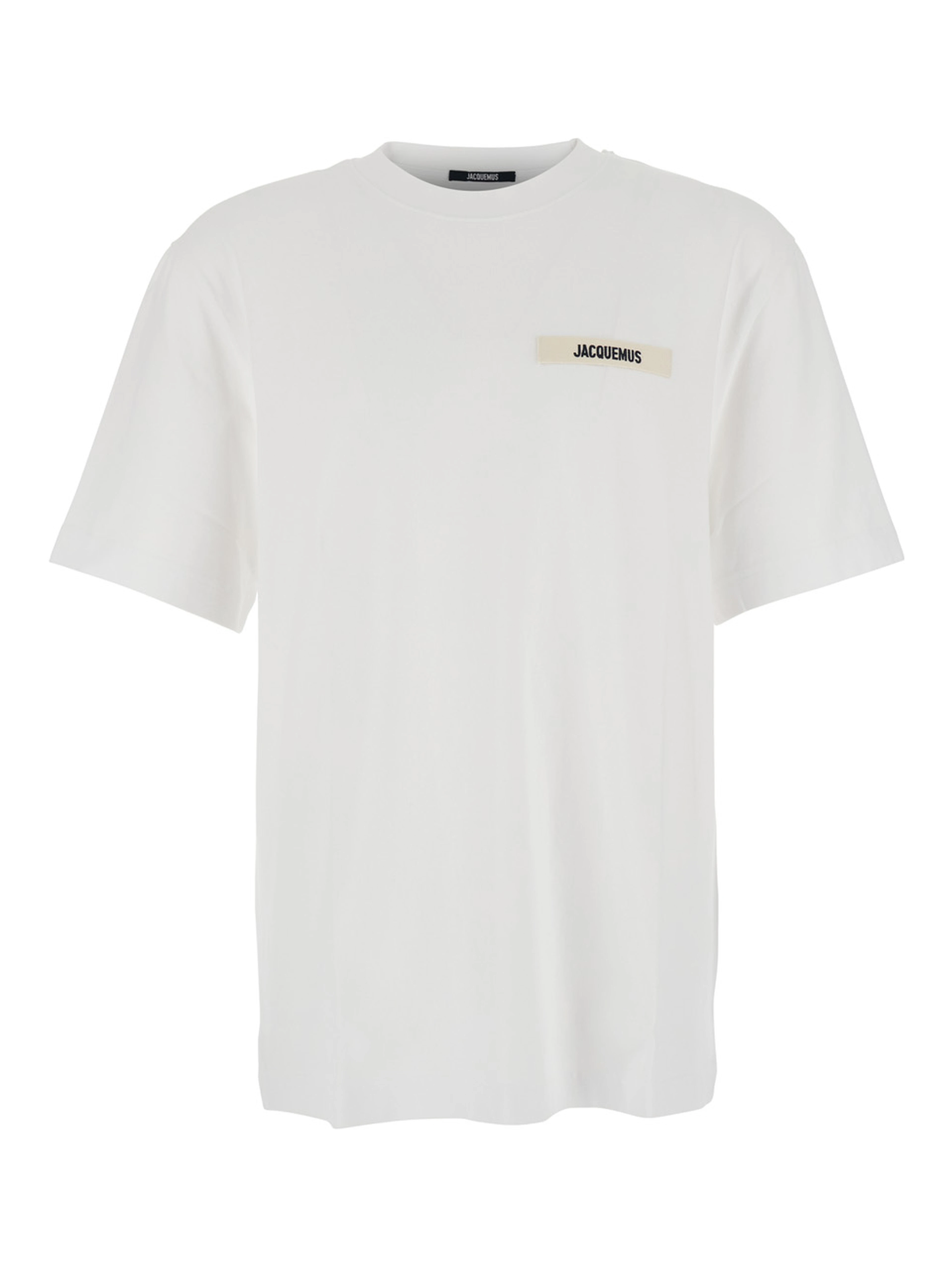 T-Shirt Le T-Shirt Gros Grain Crew Neck with Logo Patch on the Front in White Cotton for Men