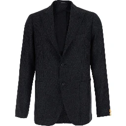 Grey Single-Breasted Jacket with Stripe Motif and Pin on Front in Wool for Men