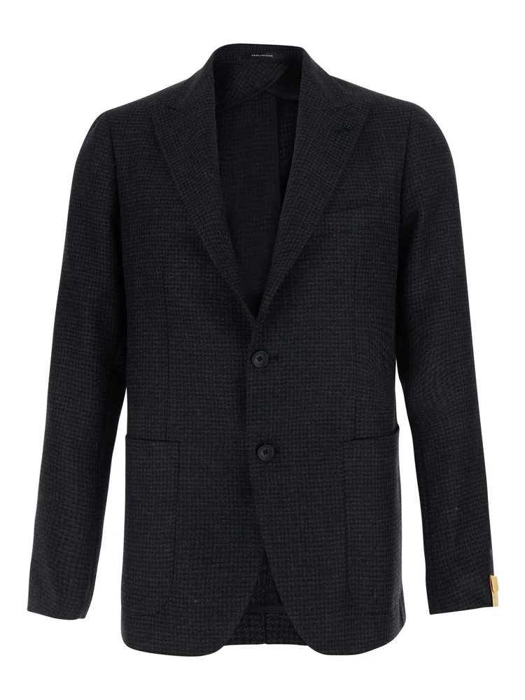Grey Single-Breasted Jacket with Stripe Motif and Pin on Front in Wool for Men