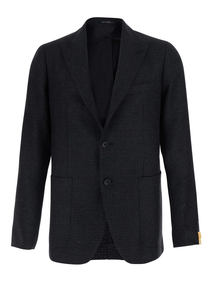 Grey Single-Breasted Jacket with Stripe Motif and Pin on Front in Wool for Men