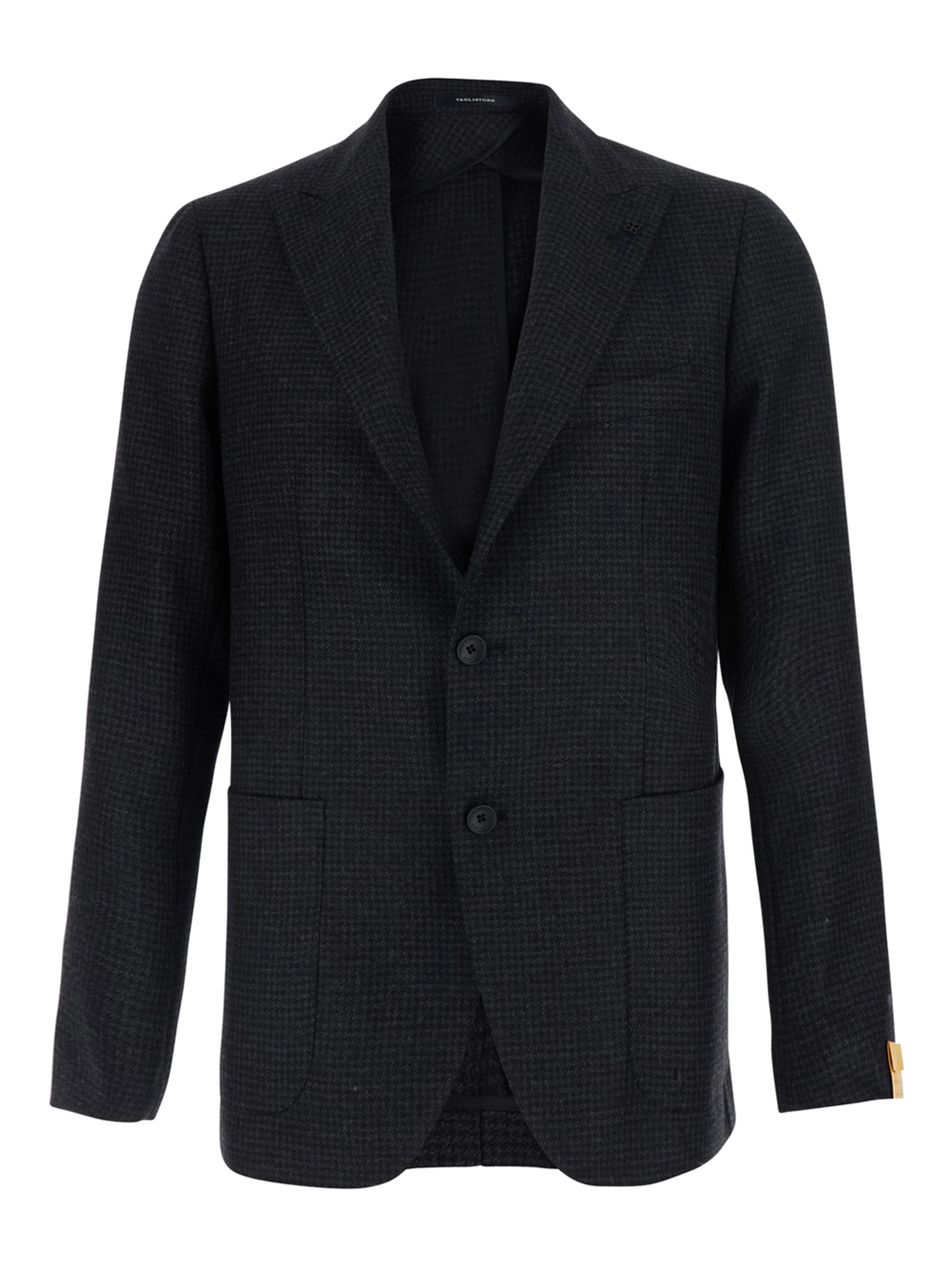 Grey Single-Breasted Jacket with Stripe Motif and Pin on Front in Wool for Men