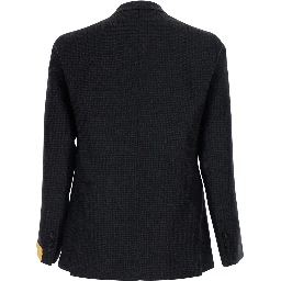 Grey Single-Breasted Jacket with Stripe Motif and Pin on Front in Wool for Men