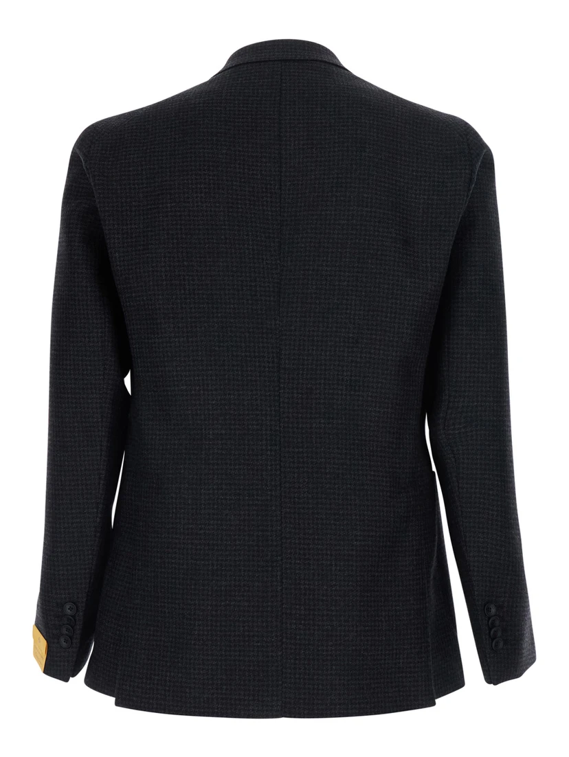 Grey Single-Breasted Jacket with Stripe Motif and Pin on Front in Wool for Men