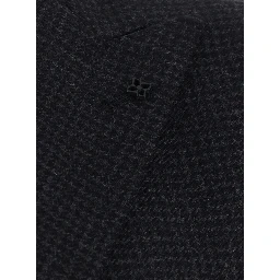 Grey Single-Breasted Jacket with Stripe Motif and Pin on Front in Wool for Men