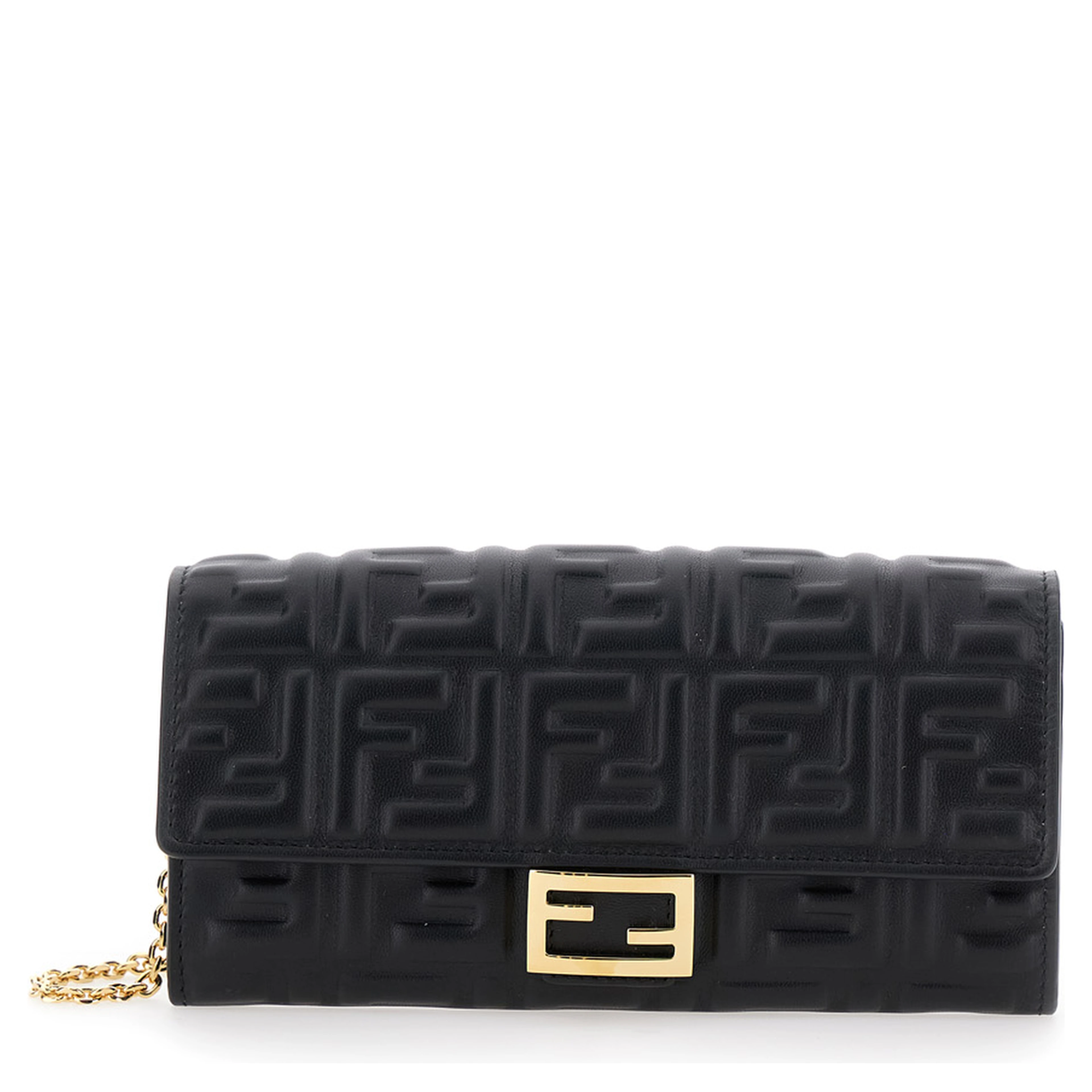 Mini Continental Bag with FF Motif All-Over in Embossed Black Leather for Women