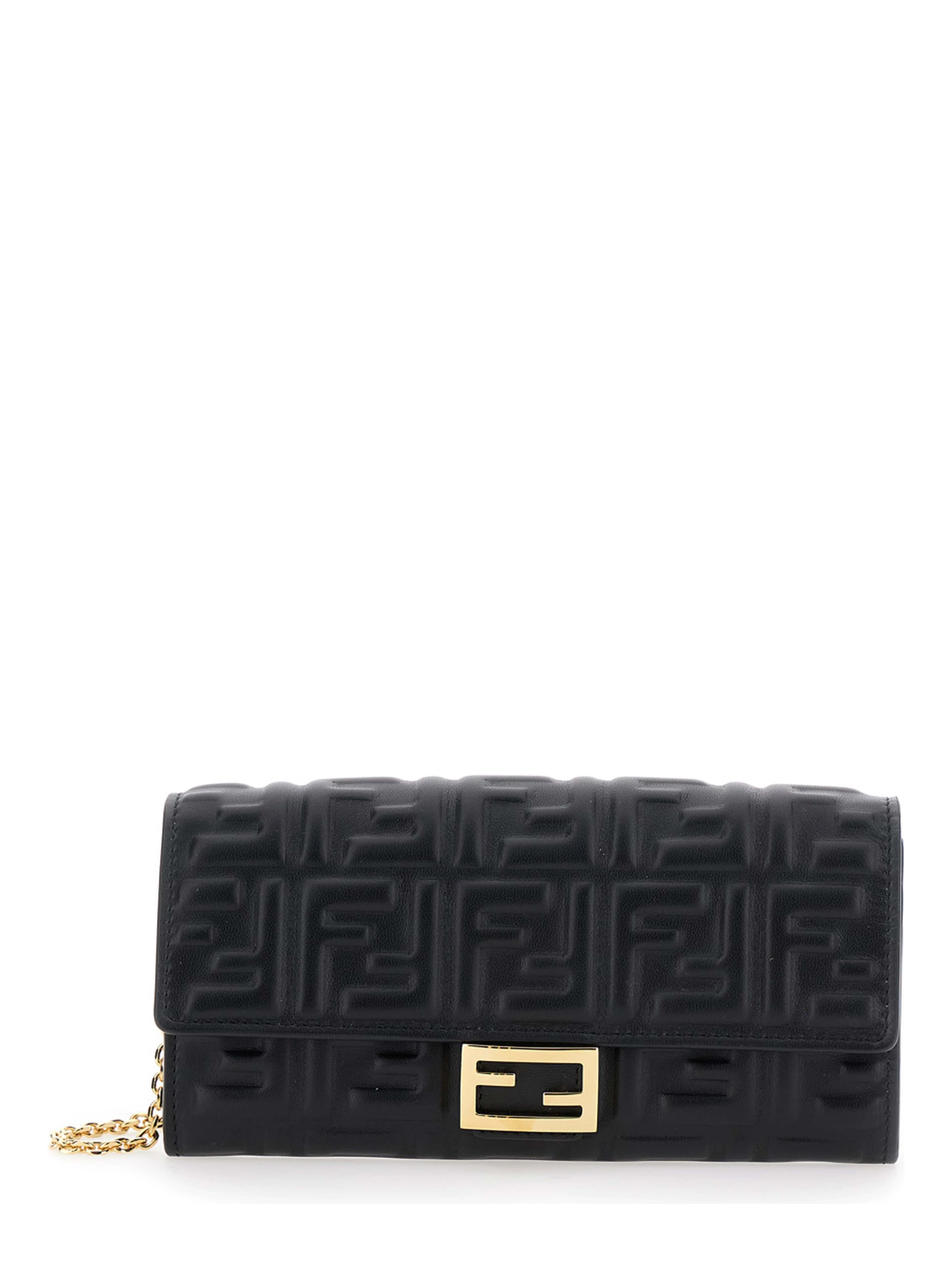 Mini Continental Bag with FF Motif All-Over in Embossed Black Leather for Women
