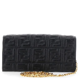 Mini Continental Bag with FF Motif All-Over in Embossed Black Leather for Women