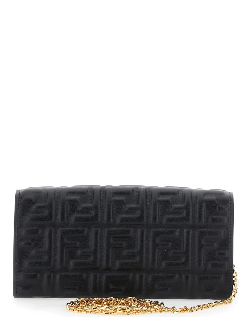 Mini Continental Bag with FF Motif All-Over in Embossed Black Leather for Women