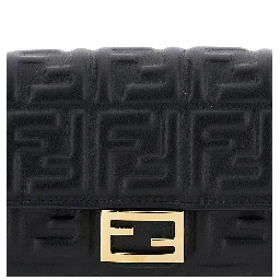 Mini Continental Bag with FF Motif All-Over in Embossed Black Leather for Women