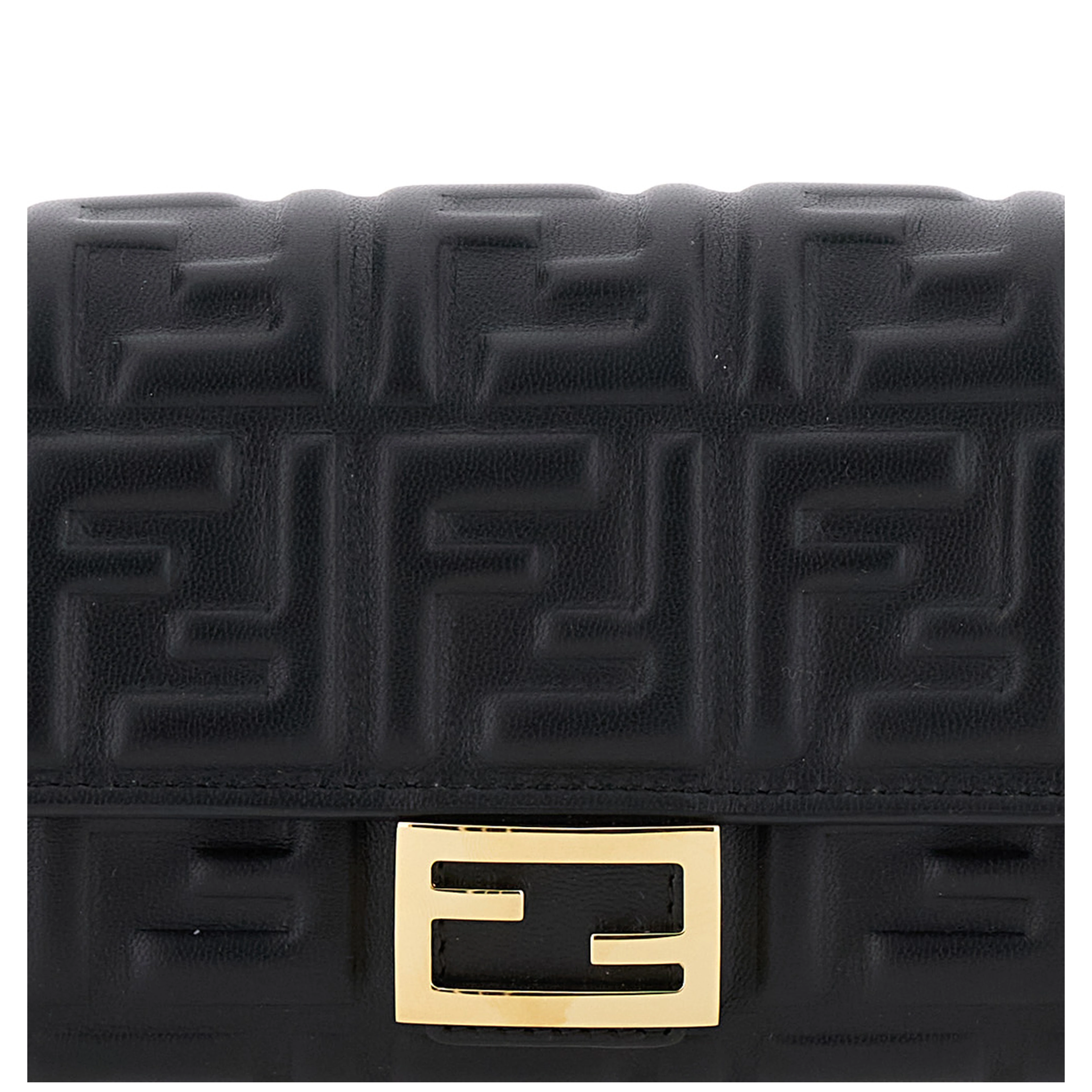 Mini Continental Bag with FF Motif All-Over in Embossed Black Leather for Women