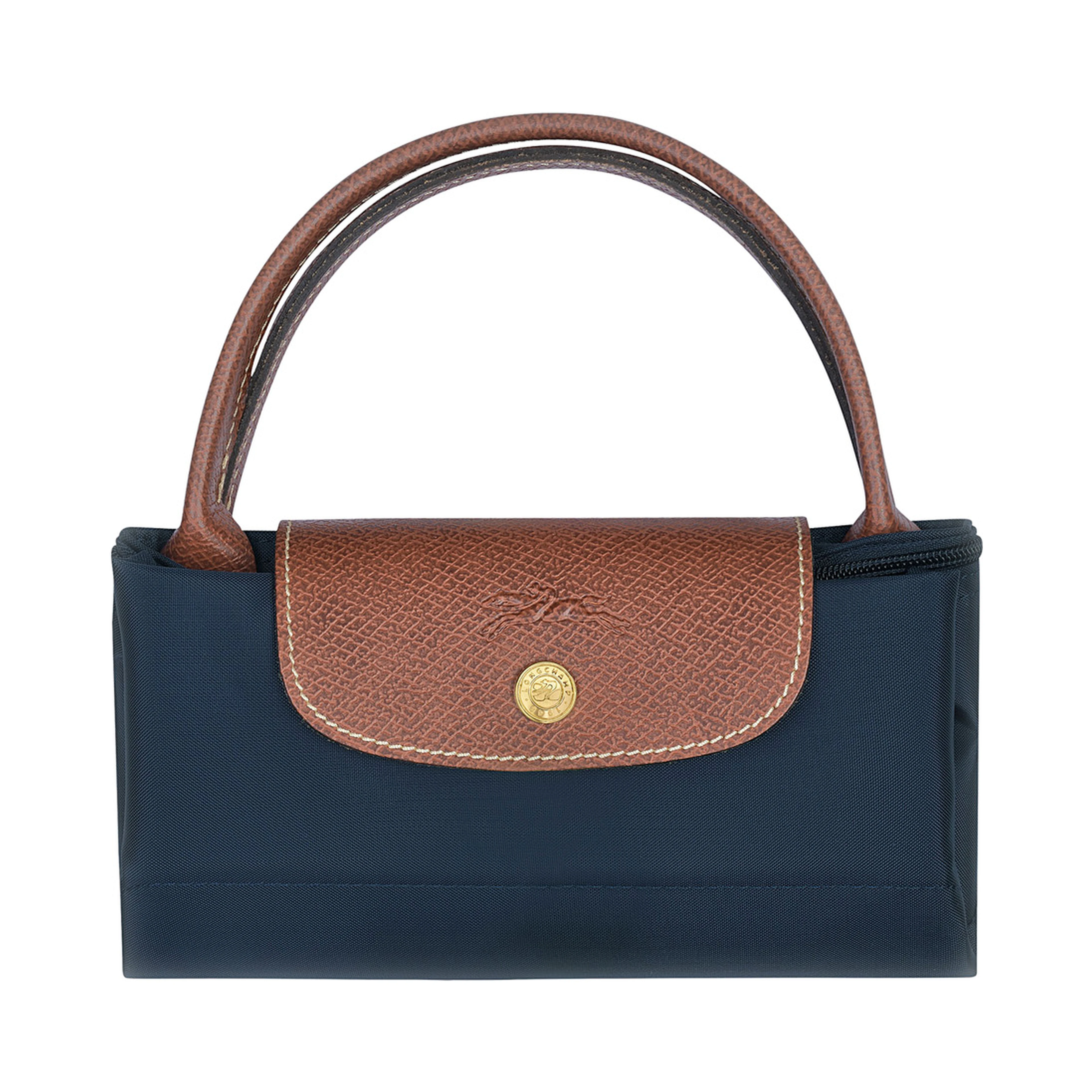 Handbag Le Pliage S with Engraved Logo in Recycled Canvas Blue Women