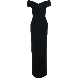 Adele Long black dress with Off-shoulder design and Draped Neckline in Tech Fabric for Women