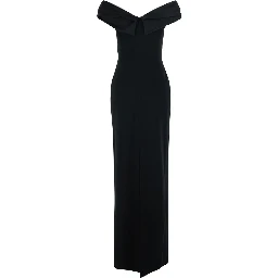 Adele Long black dress with Off-shoulder design and Draped Neckline in Tech Fabric for Women