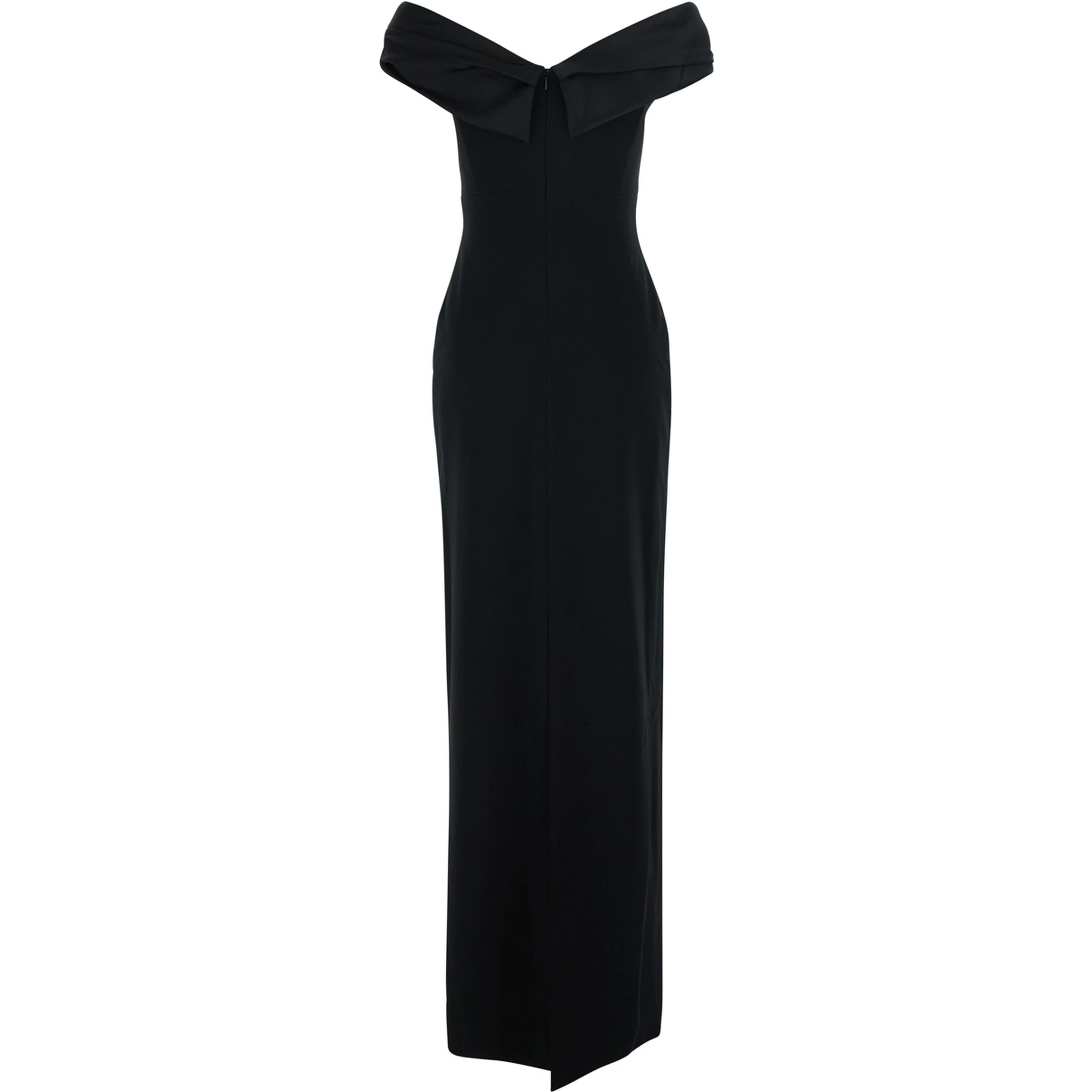 Adele Long black dress with Off-shoulder design and Draped Neckline in Tech Fabric for Women