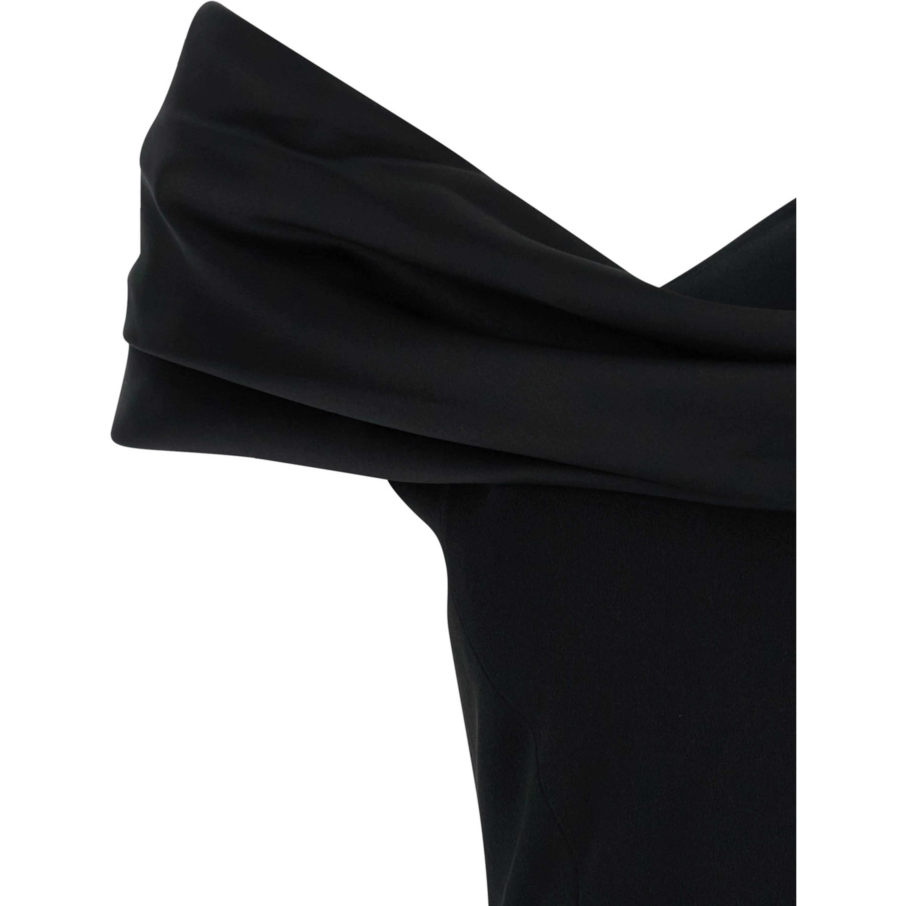Adele Long black dress with Off-shoulder design and Draped Neckline in Tech Fabric for Women