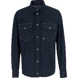 Blue Shirt with classic collar and two patch pockets on the front in denim for men